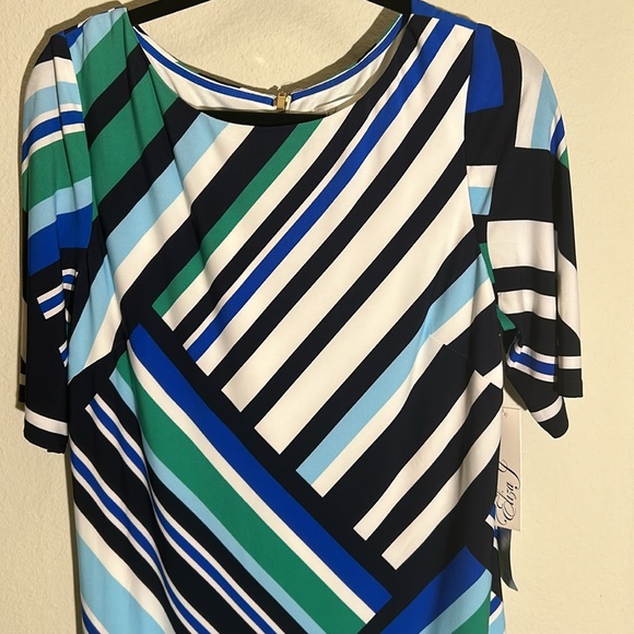 Eliza J Dress - Blue and Green Stripe gold zip NWT SIZE 14 (would fit 12-14) - Picture 3 of 12